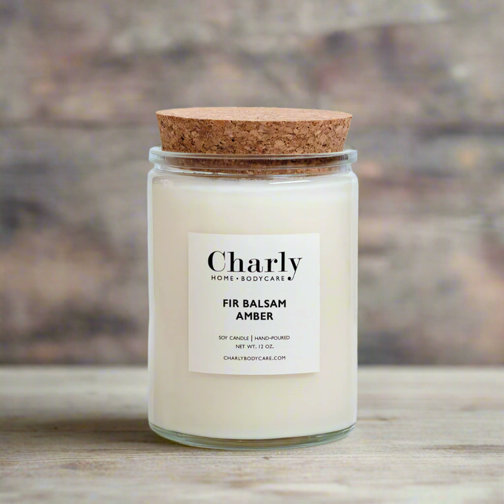 Fir Balsam Amber Soy Candle 12 oz Glass Jar