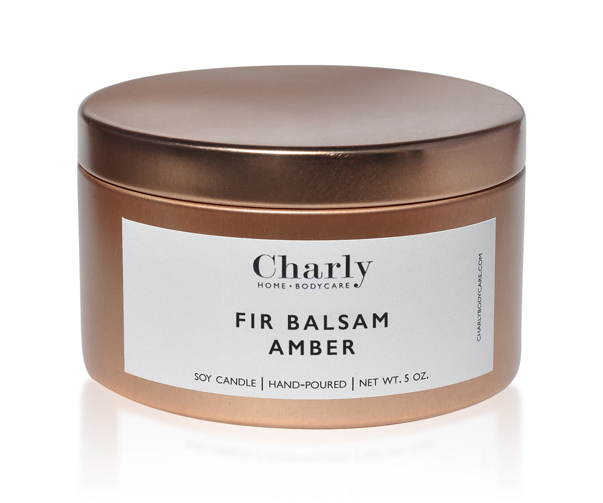 fir balsam amber Soy Candle travel tin